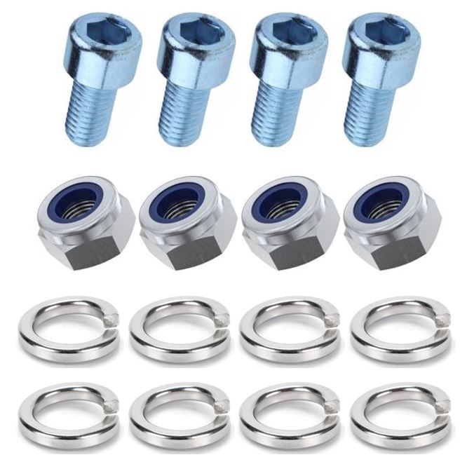 Kit: 4x Screws M8x20 + 4x Lock Nuts M8 + 8x Spring Washers Ø8.1/16x2