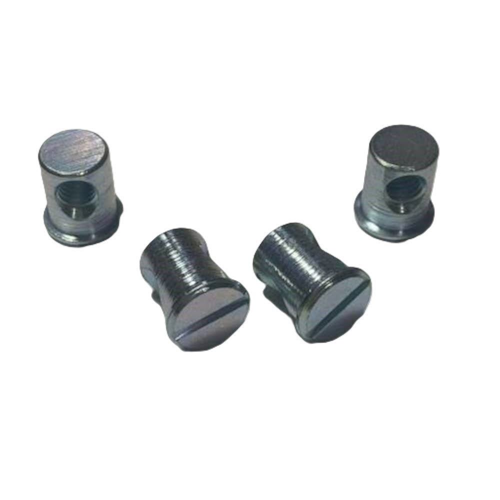 Pack of 4 barrel nuts 108903 for assembling IKEA furniture. Replacement M6 hardware used for bed frames, tables, and other structures.