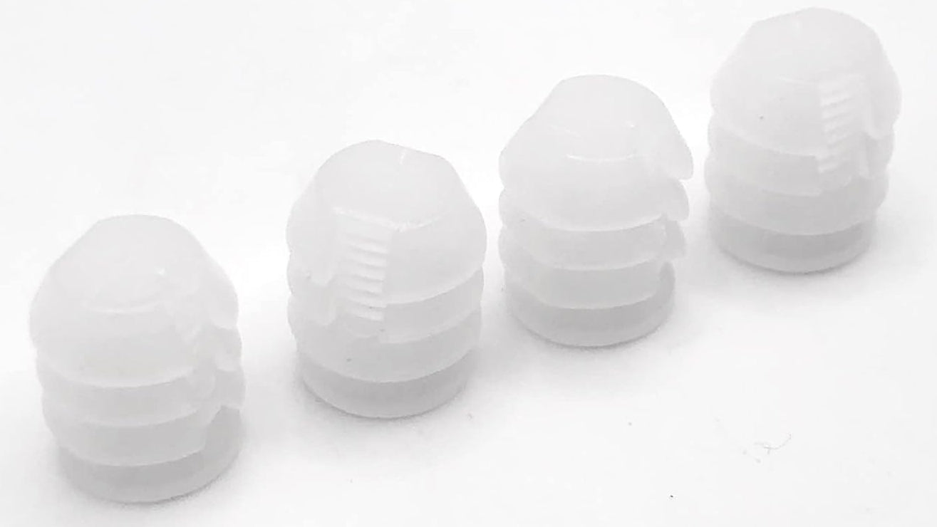 Photo de 4 douilles en plastique de référence IKEA 102267 pour lit MALM, BRIMNES & LEIRVIK. Inserts sûrs. Livraison rapide disponible.