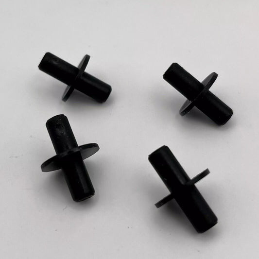 Pack of 4 black plastic shelf support pins 110525. Replacement peg ø5x18,5mm for securing shelves in various IKEA furniture items.