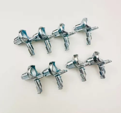 Image showing eight metal shelf support pins, IKEA spare part 131372, compatible with the BILLY bookcase